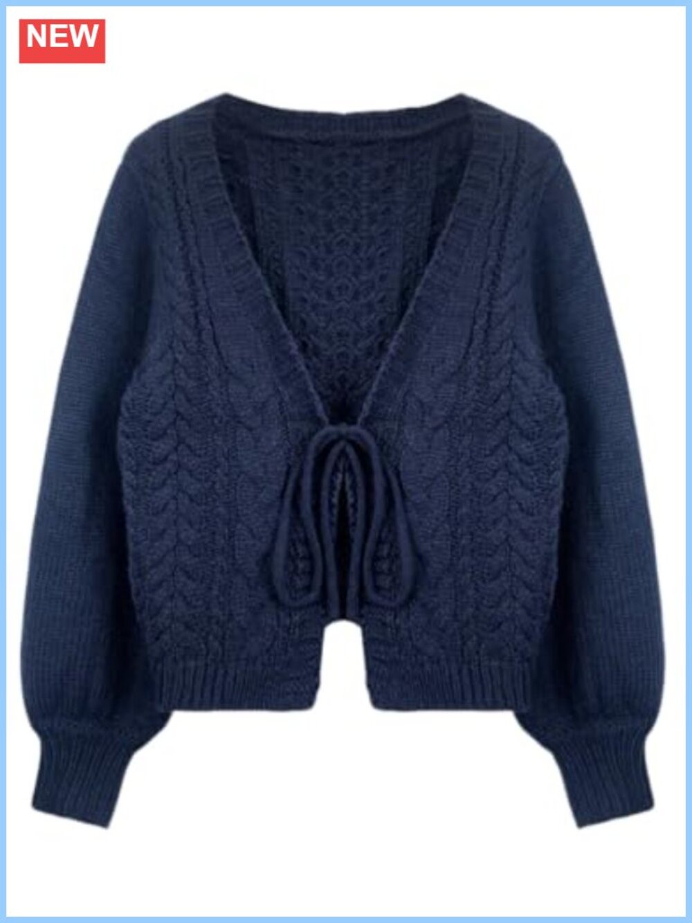 Tie Front Cable Knit Cardigan Women's V-Neck Long Sleeve Fall Winter Sweater